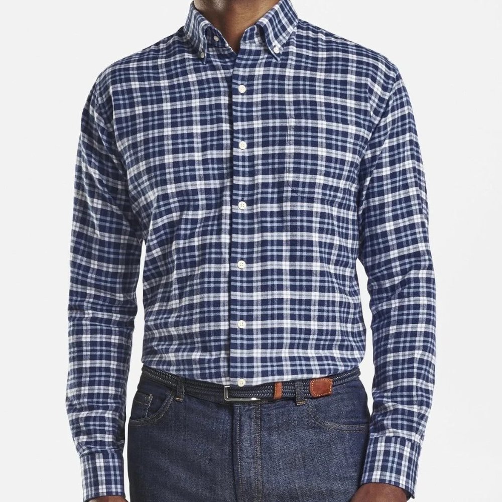 2020 Peter Millar Gus Sport Flannel Shirt Plaid Long Sleeve $148